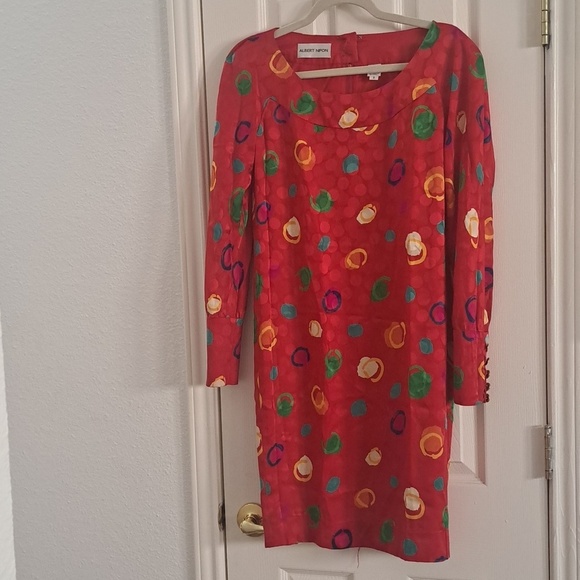 Albert Nipon Dresses & Skirts - Vintage Albert Nipon Silk Red Dress with Subtle Patterns Sz 2